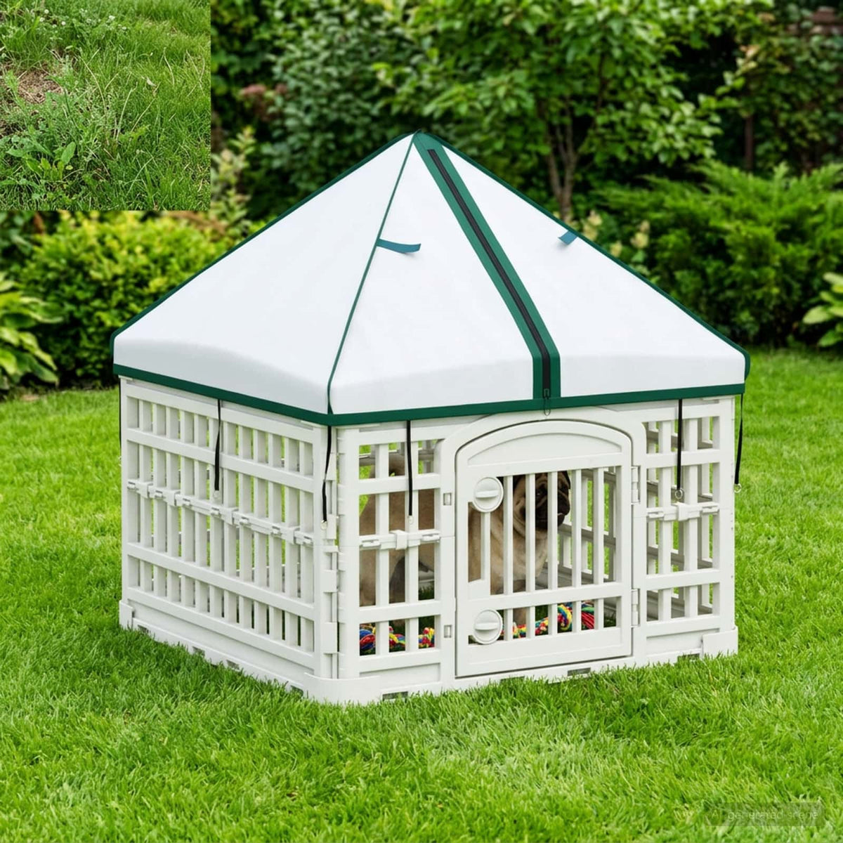 Pannello per cani a 4 sezioni con tetto 60 x 60 x 82 cm Bianco