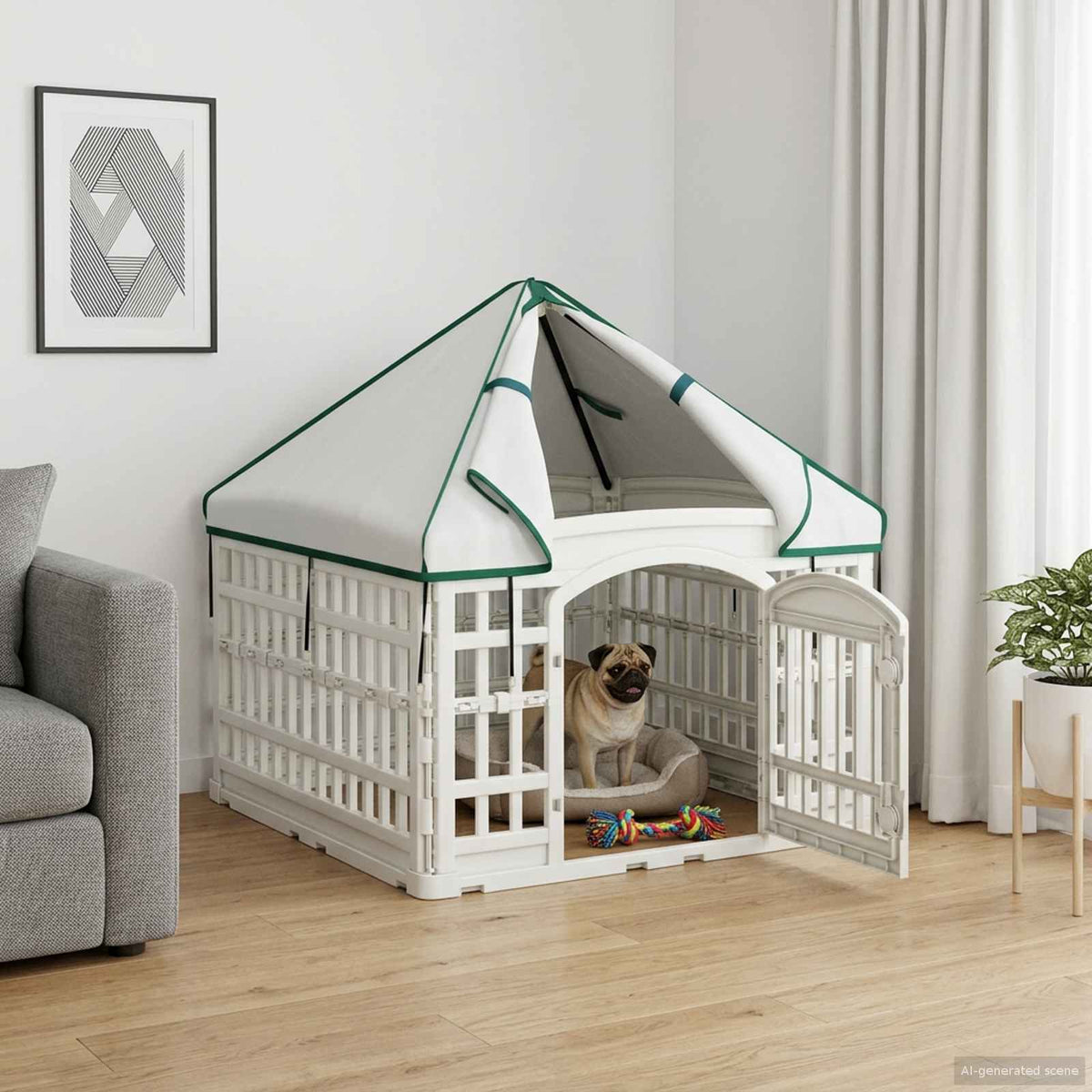 Pannello per cani a 4 sezioni con tetto 88 x 88 x 112 cm Bianco