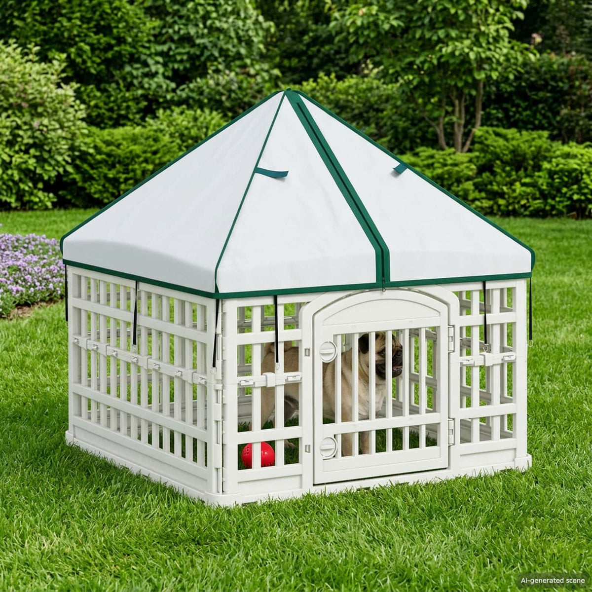 Pannello per cani a 4 sezioni con tetto 88 x 88 x 112 cm Bianco