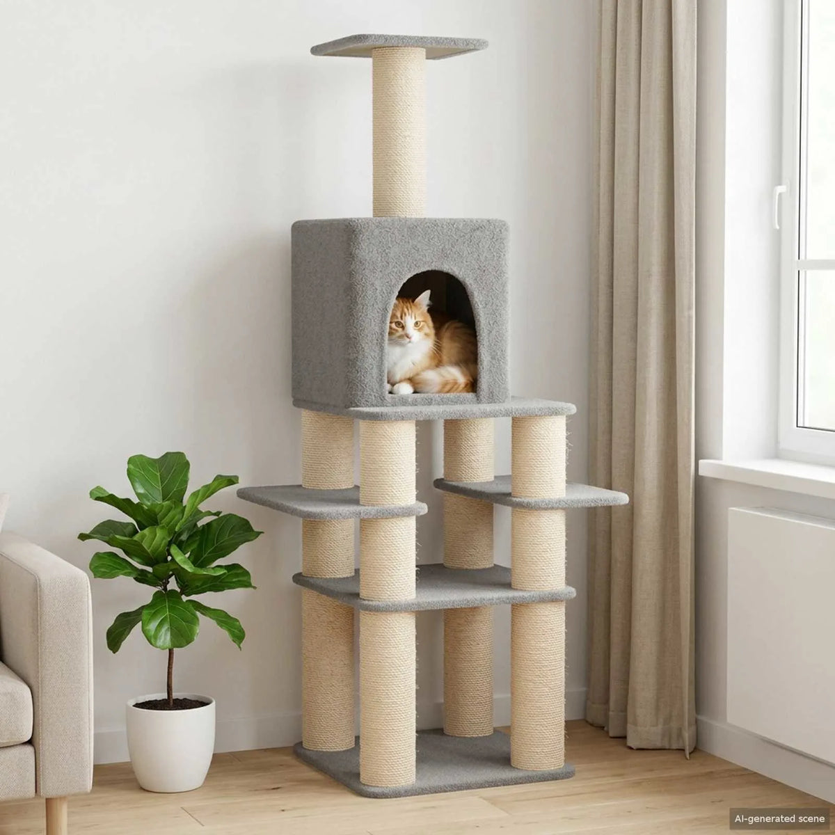 Albero per gatti con pali in sisal 81,5 x 56 x 180 cm