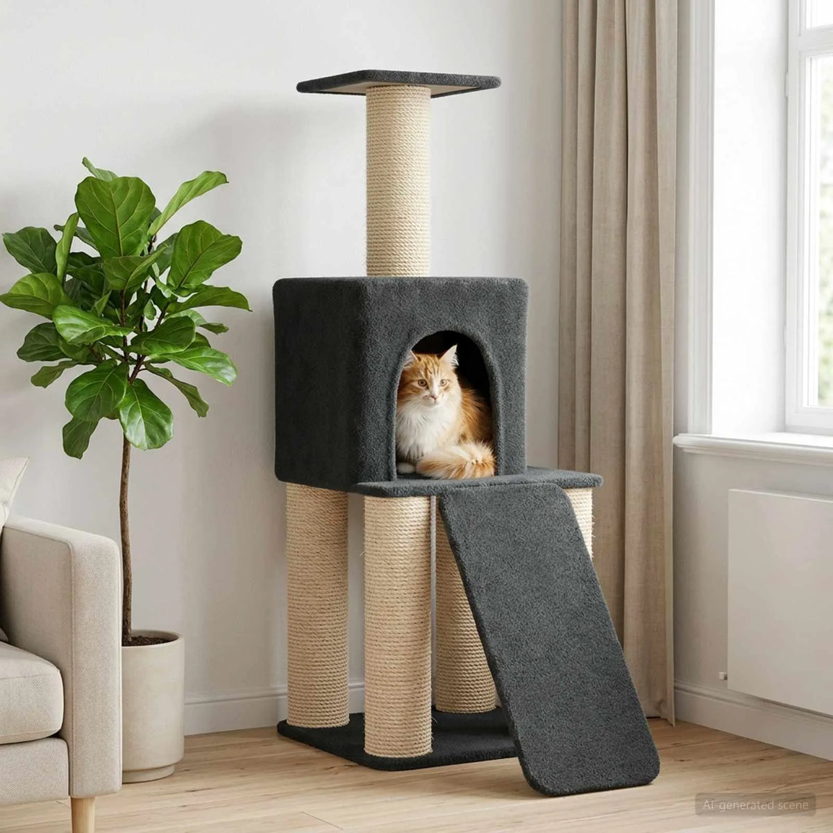 Albero per gatti con pali in sisal 56x95x146 cm