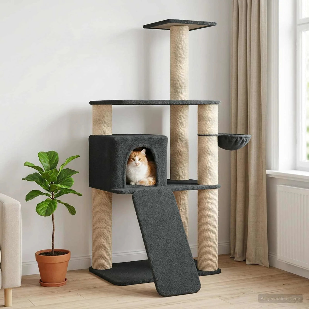 Albero per gatti con pali in sisal 102x95x173 cm