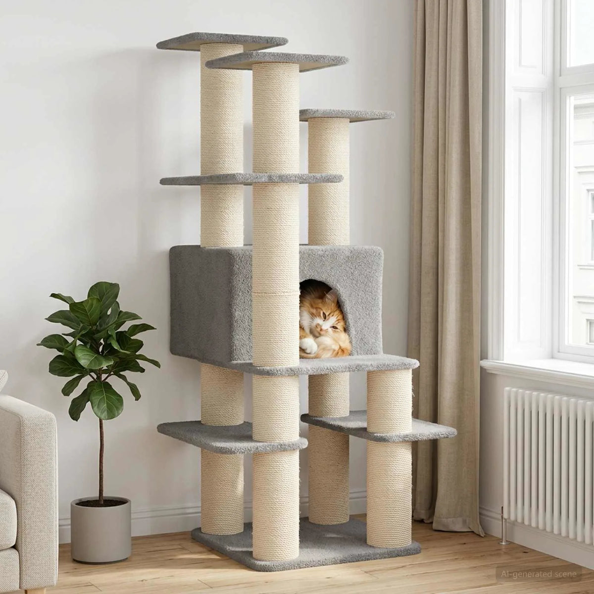 Albero per gatti con pali in sisal 82x82x161 cm