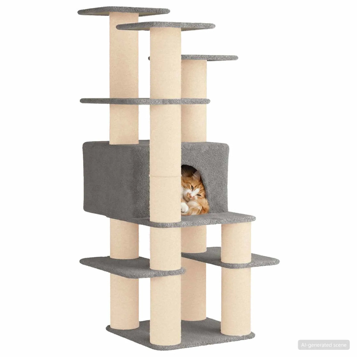 Albero per gatti con pali in sisal 82x82x161 cm