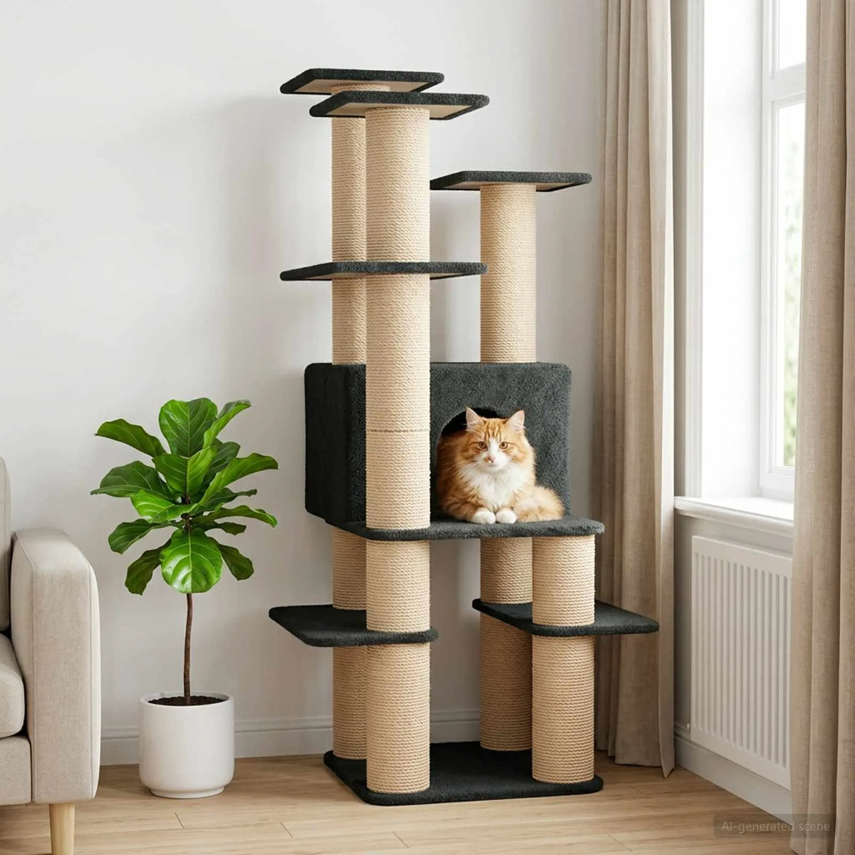 Albero per gatti con pali in sisal 82x82x161 cm