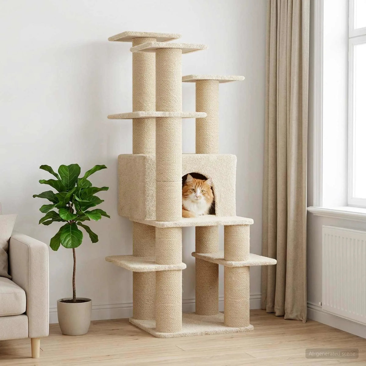 Albero per gatti con pali in sisal 82x82x161 cm