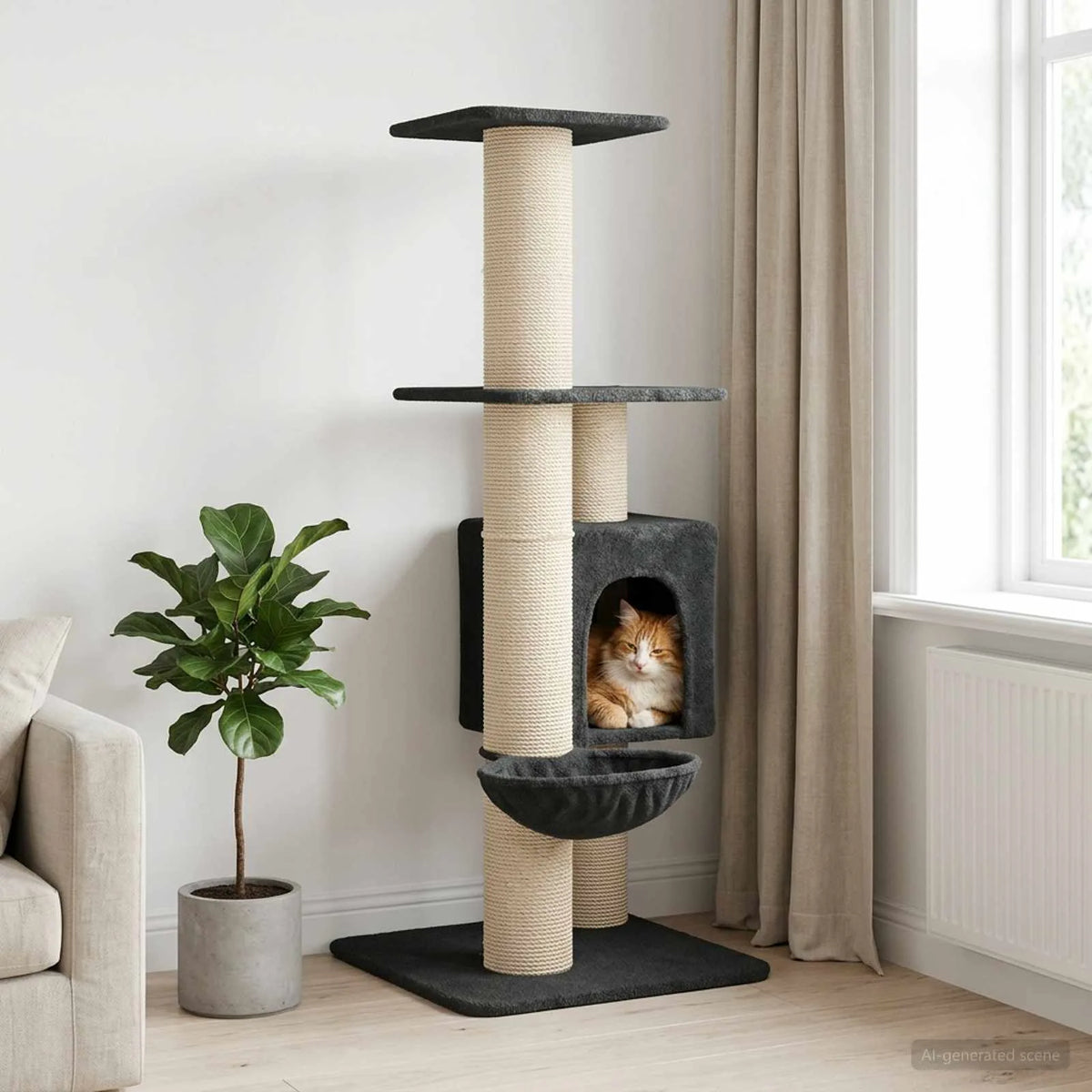 Albero per gatti con pali in sisal 65 x 71 x 137 cm