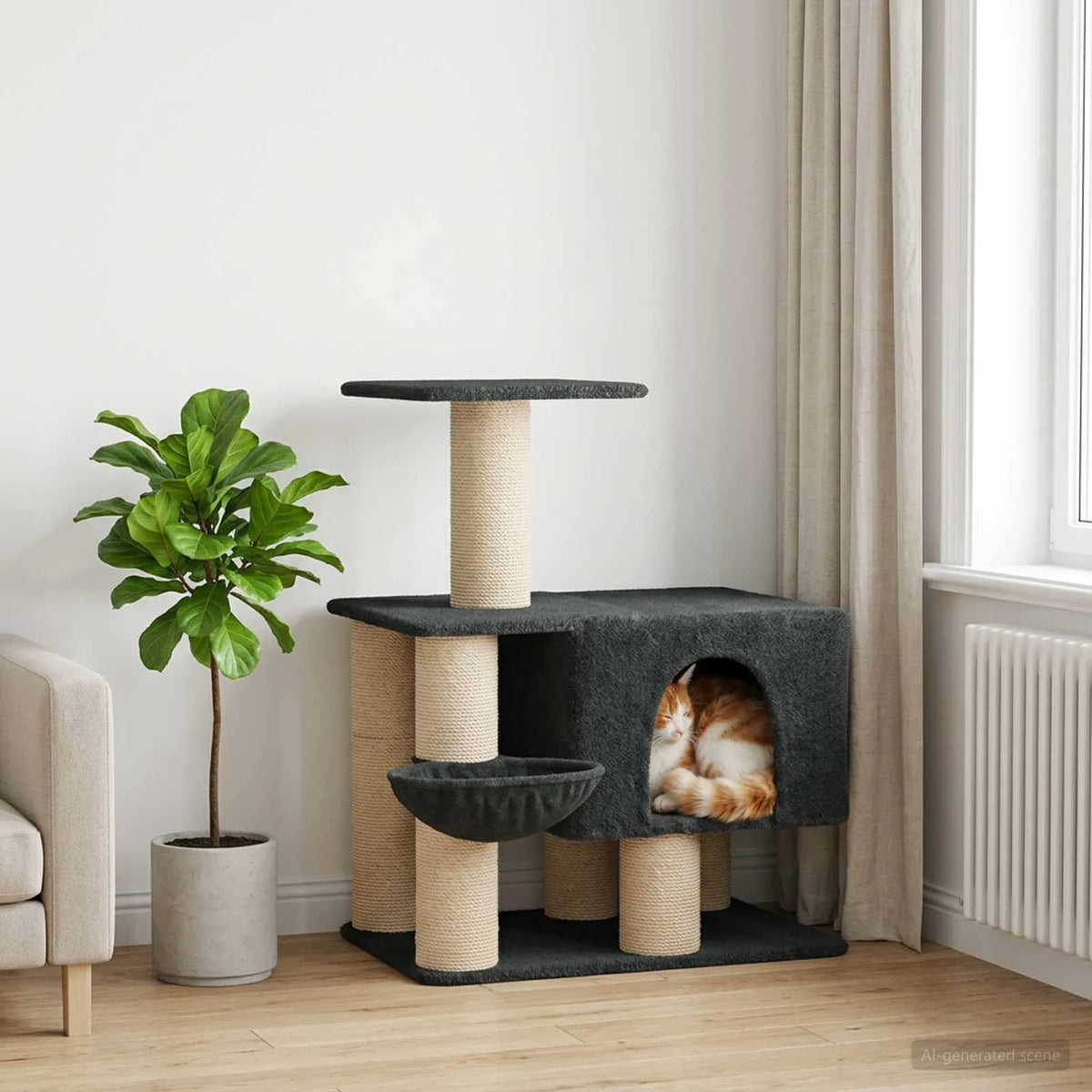 Albero per gatti con pali in sisal 93x74x96 cm