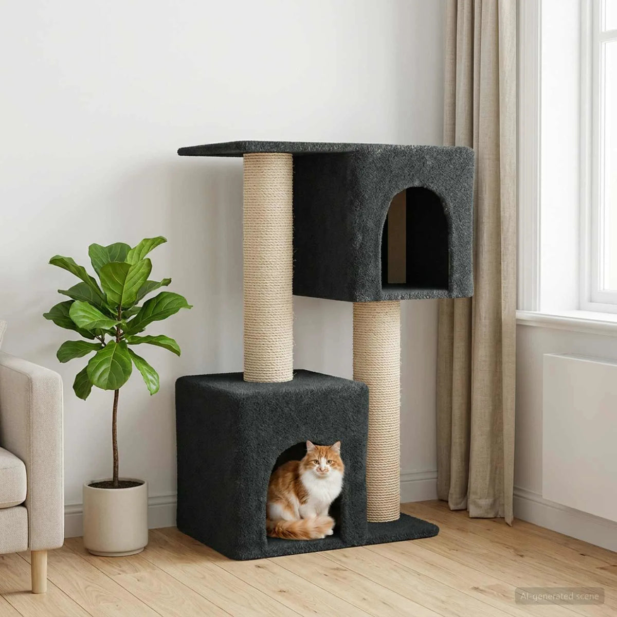 Albero per gatti con pali in sisal 82x43x114 cm