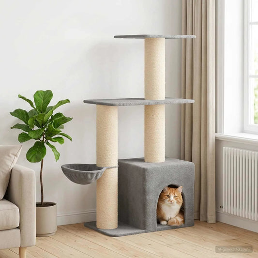 Albero per gatti 133 cm con pali in sisal e condominio