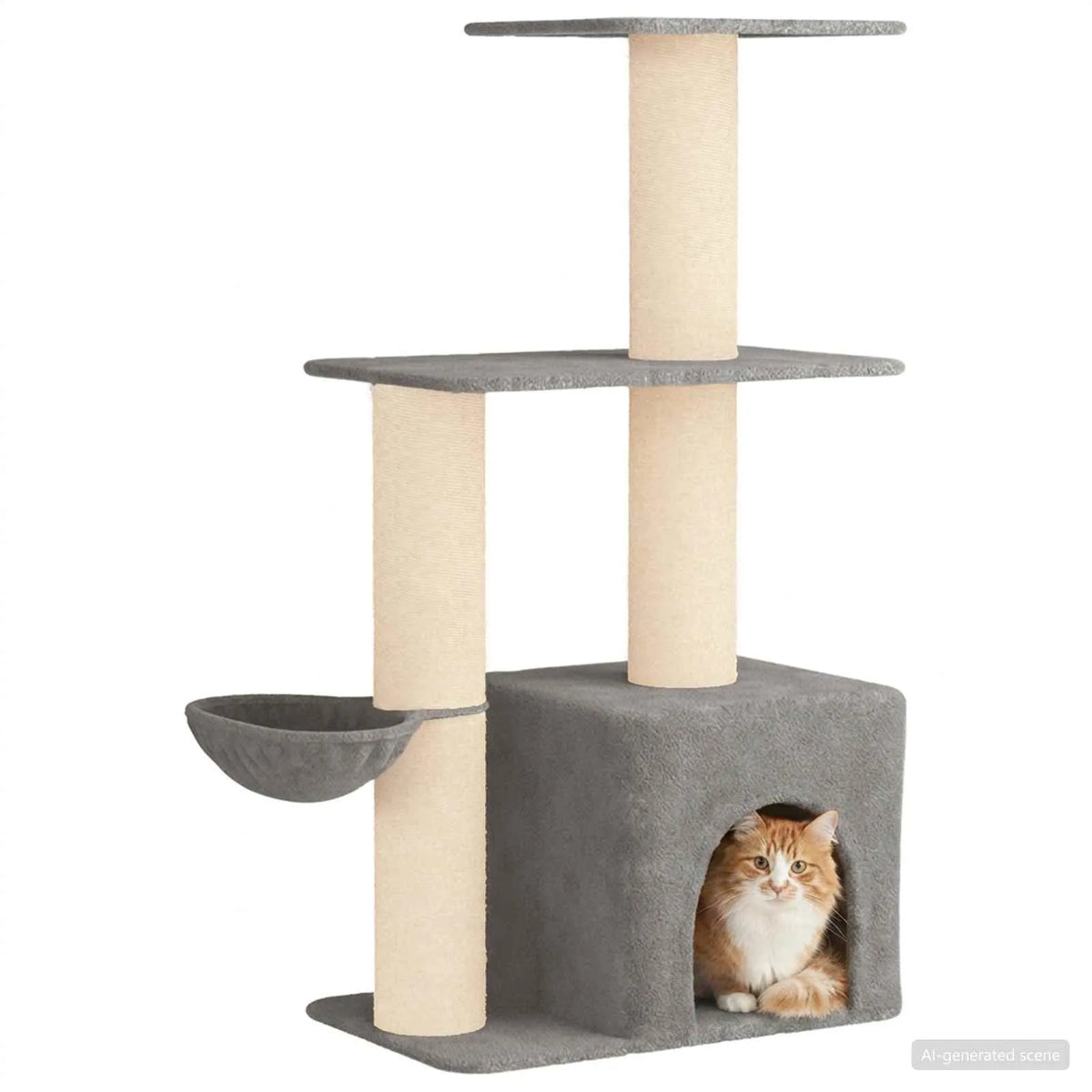Albero per gatti 133 cm con pali in sisal e condominio