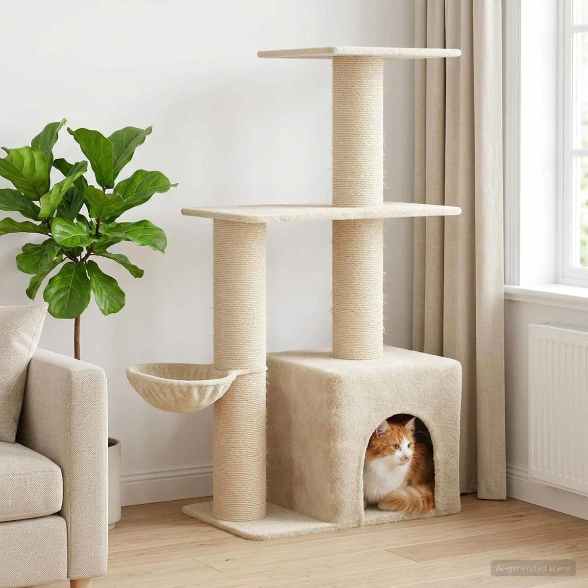 Albero per gatti 133 cm con pali in sisal e condominio