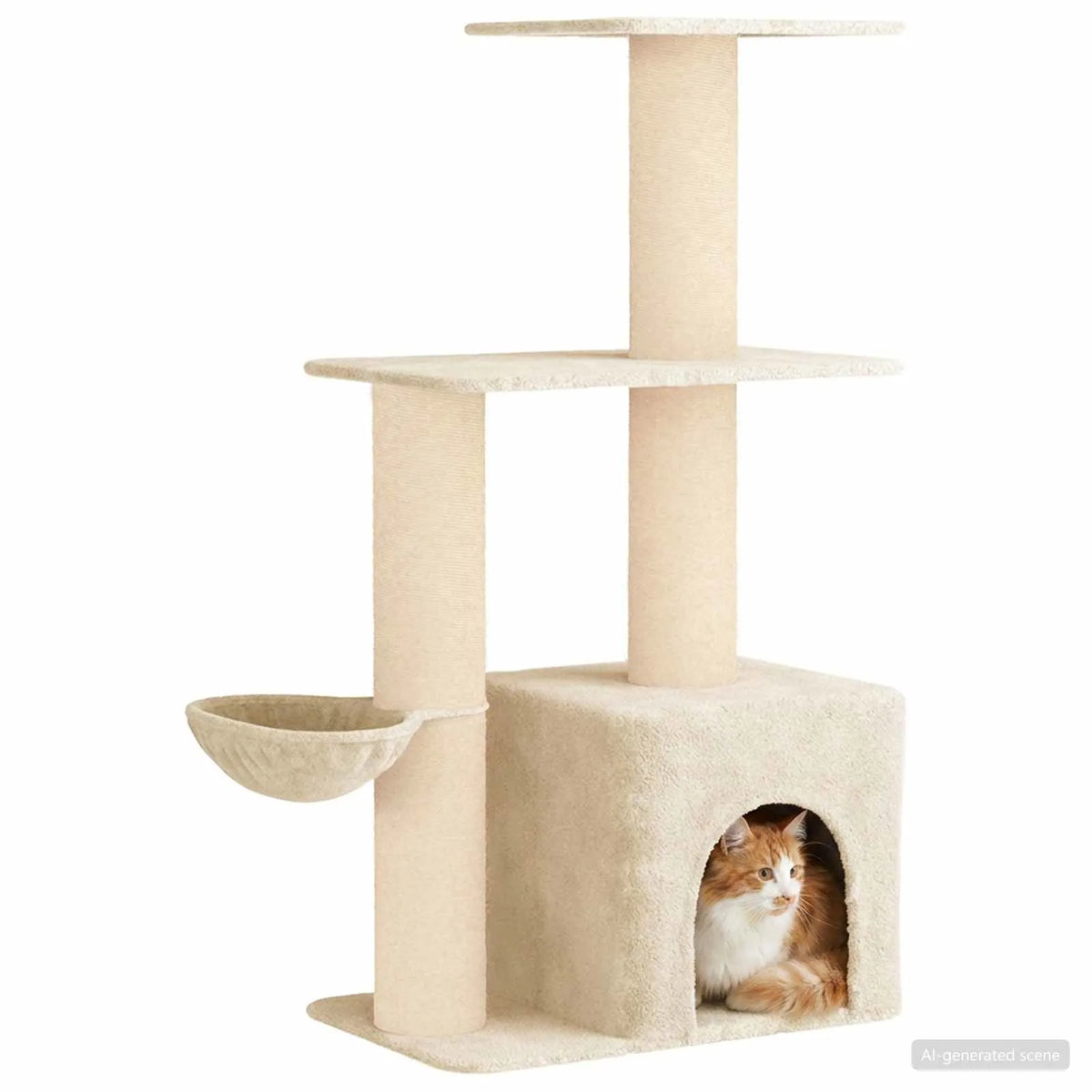 Albero per gatti 133 cm con pali in sisal e condominio