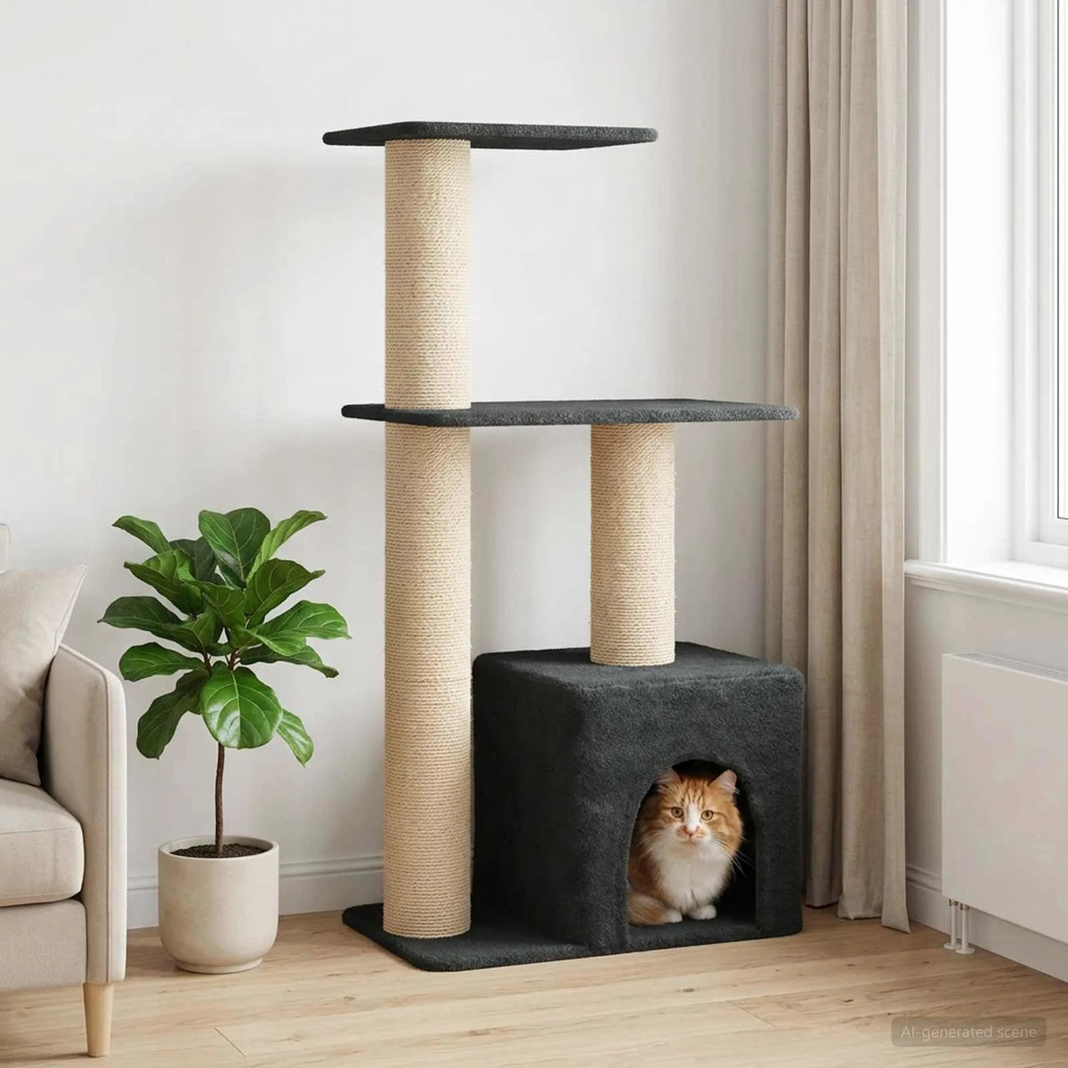 Albero per gatti con pali in sisal 69x43x133 cm