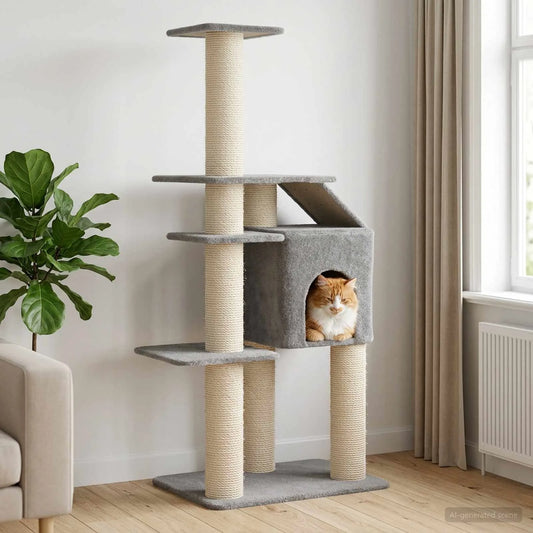 Albero per gatti con pali in sisal 110x84x183 cm