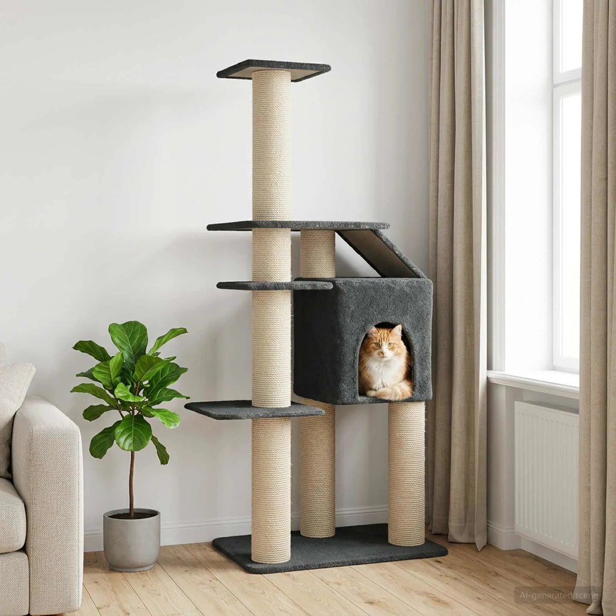 Albero per gatti con pali in sisal 110x84x183 cm