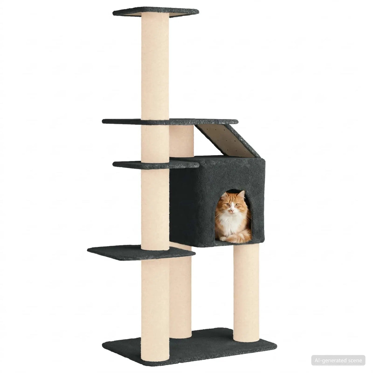 Albero per gatti con pali in sisal 110x84x183 cm