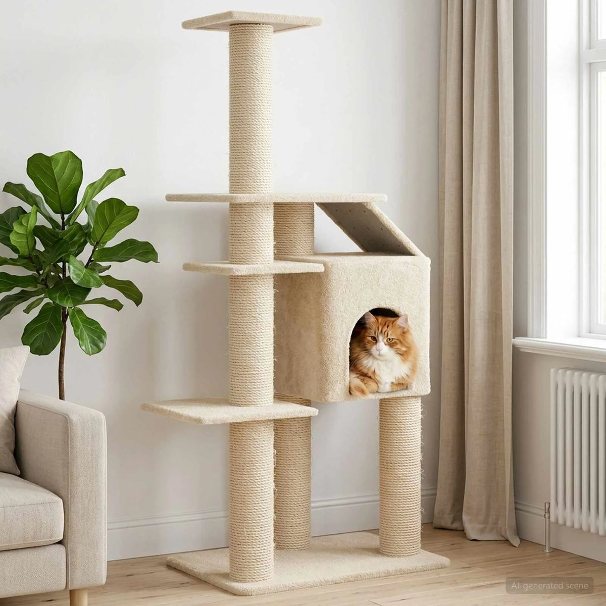 Albero per gatti con pali in sisal 110x84x183 cm