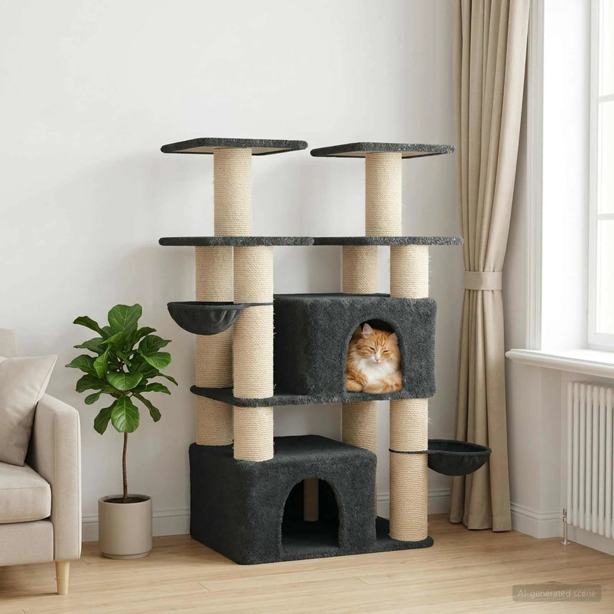 Albero per gatti con pali in sisal 81,5 x 56 x 147 cm