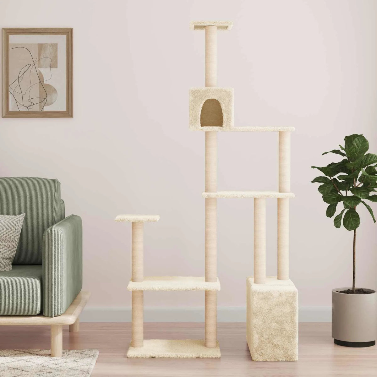 Albero per gatti con pali per graffiare in sisal 96x47,5x177,5 cm