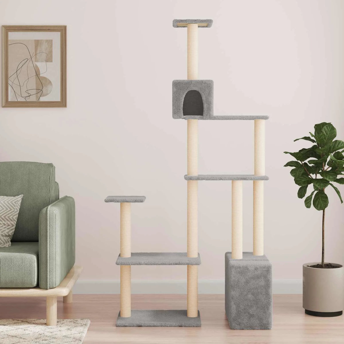 Albero per gatti con pali per graffiare in sisal 96x47,5x177,5 cm