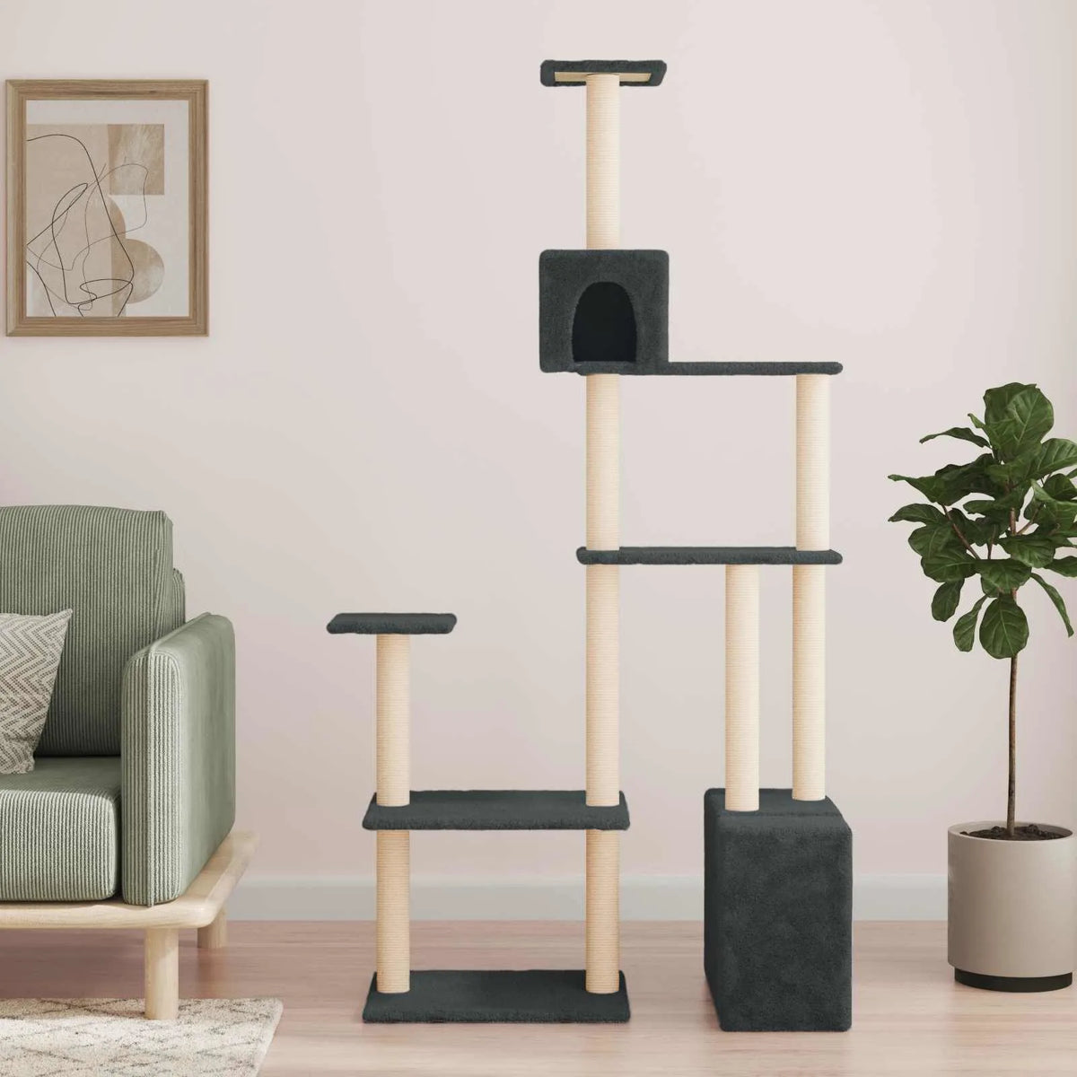 Albero per gatti con pali per graffiare in sisal 96x47,5x177,5 cm