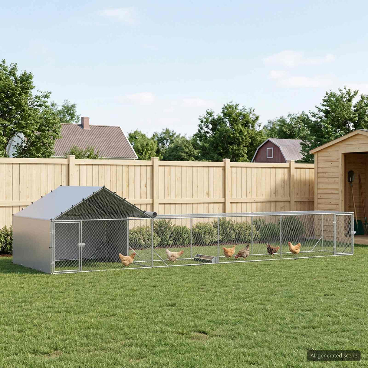 Gabbia per Galline con Tetto e Giardino 2 pz Argento