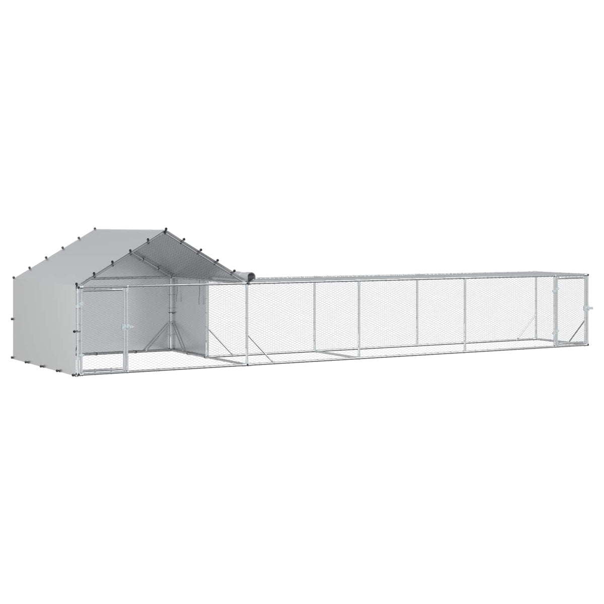 Gabbia per Galline con Tetto e Giardino 2 pz Argento