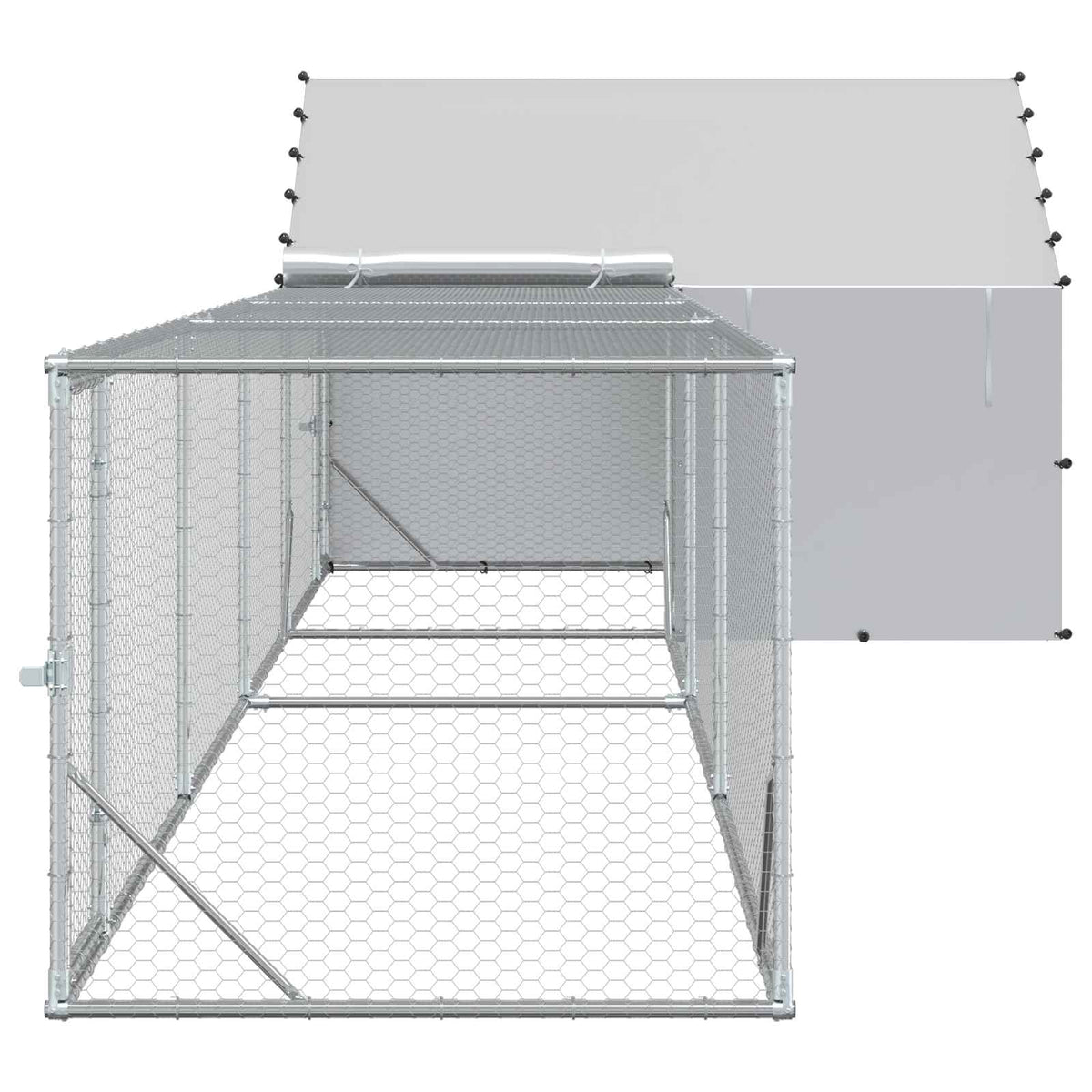 Gabbia per Galline con Tetto e Giardino 2 pz Argento
